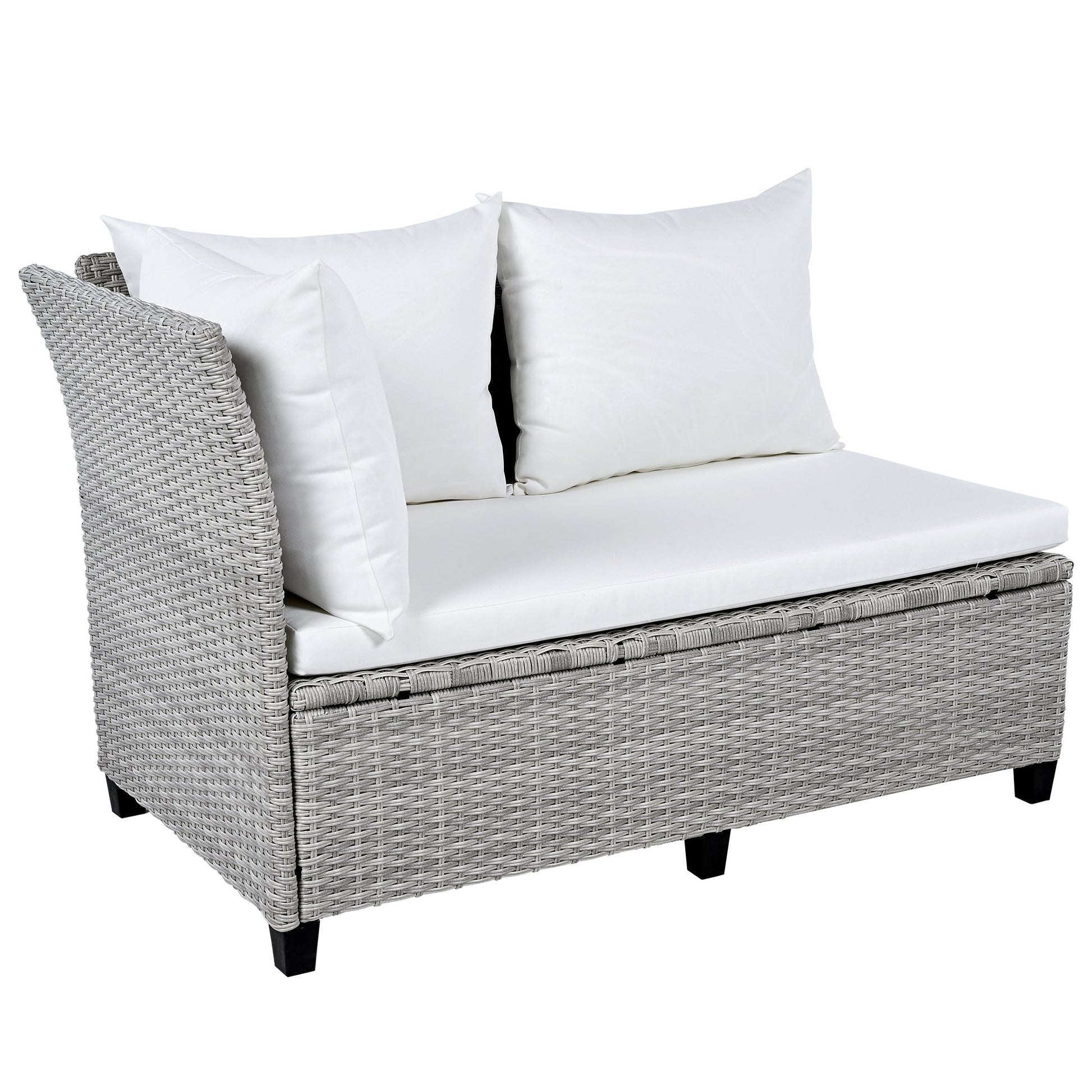 Tomax outdoor patio rattan sofa set with white cushions, gray wicker, 5-piece HouseOfZazla on Tampa Home & Garden Store
