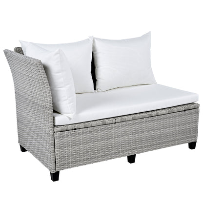 Tomax outdoor patio rattan sofa set with white cushions, gray wicker, 5-piece HouseOfZazla on Tampa Home & Garden Store