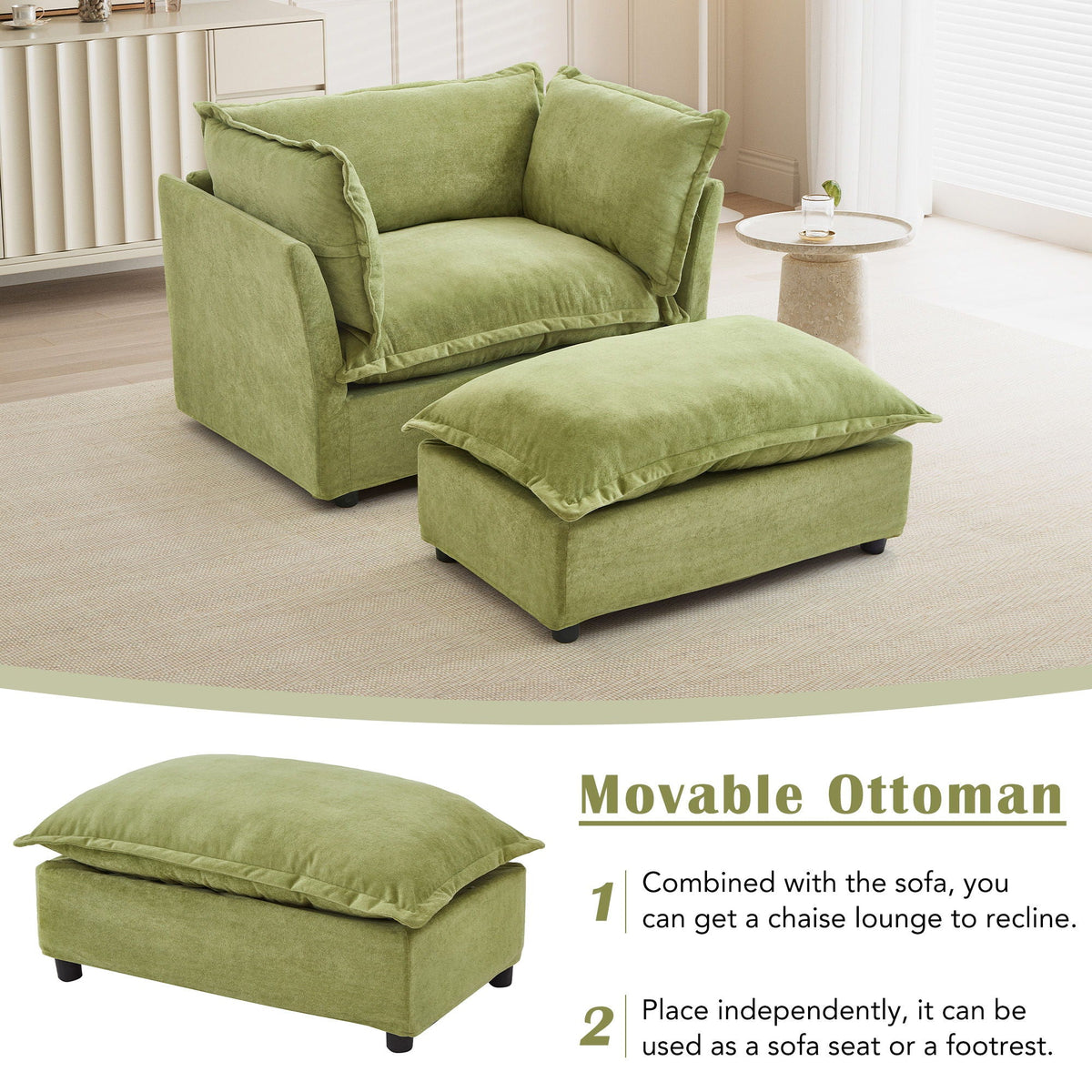 Modern Fabric Armchair with a Movable Ottoman