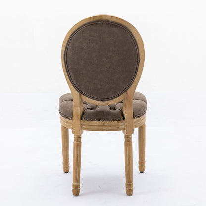 French style solid wood dining chair with dark brown faux leather back and nailhead trim on Tampa Home & Garden Store
