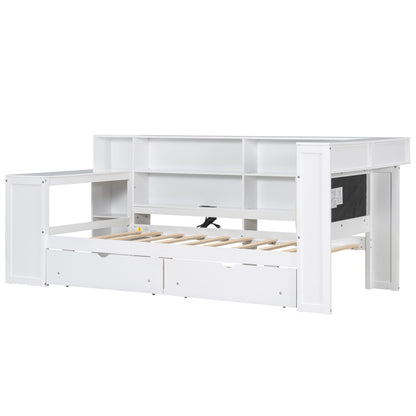 Platform bed in white with built-in storage drawers and open shelving by HouseOfZazla on Tampa Home & Garden Store