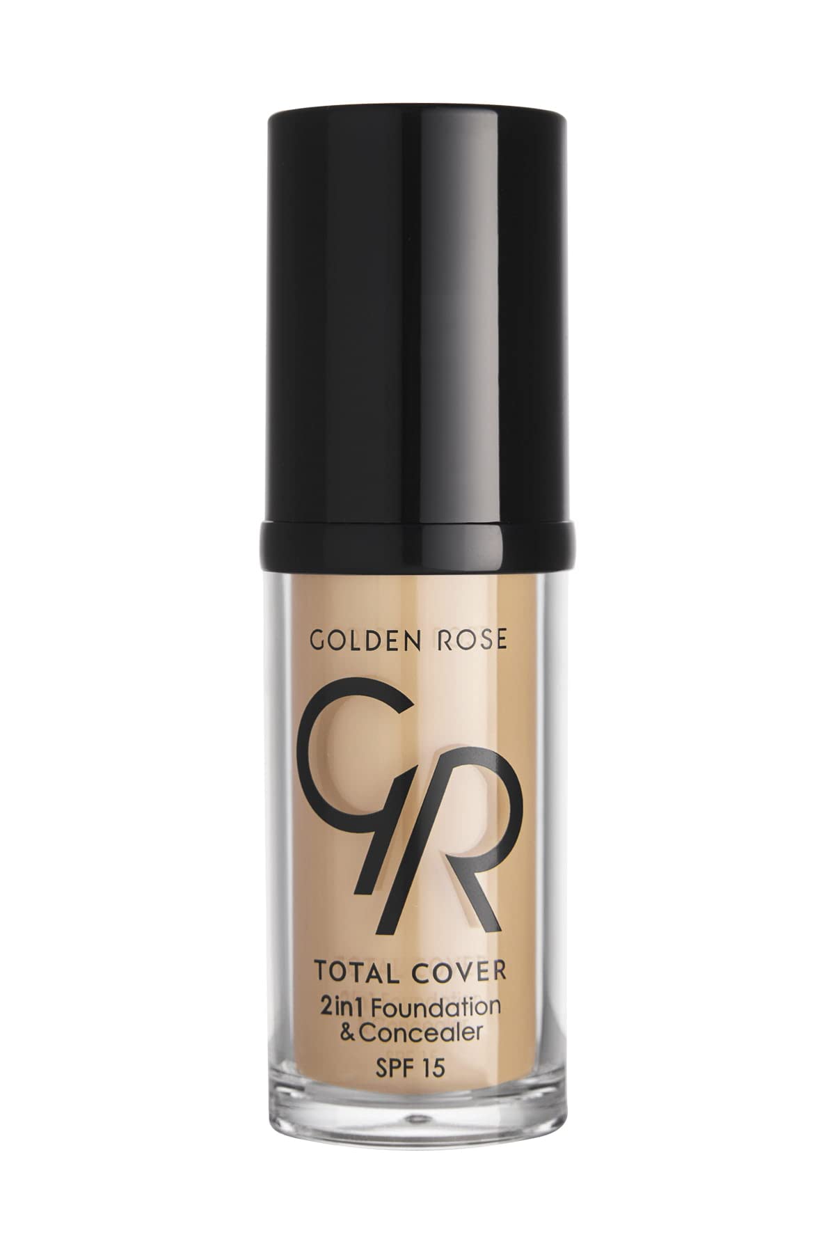 Golden Rose Total Cover 2in1 Foundation & Concealer bottle with beige liquid and black cap on Tampa Home & Garden Store