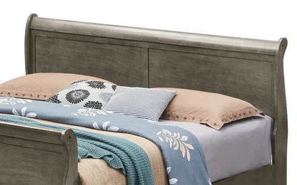 Panel Sleigh Bed by HouseOfZazla in aged gray wood with panel headboard and curved posts on Tampa Home & Garden Store