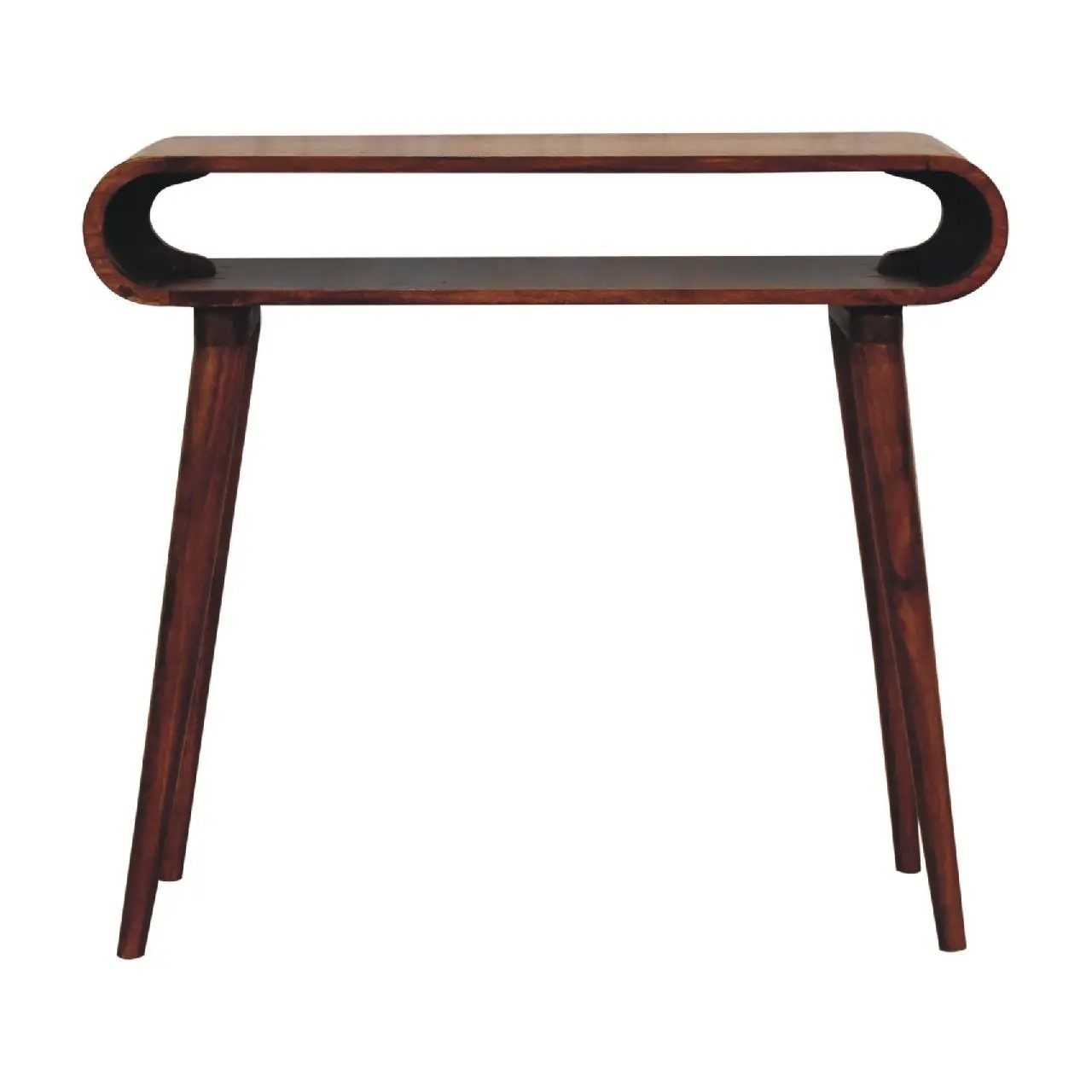 Amaya Nordic style wooden coffee table with rounded hollow side frame in dark wood finish on Tampa Home & Garden Store
