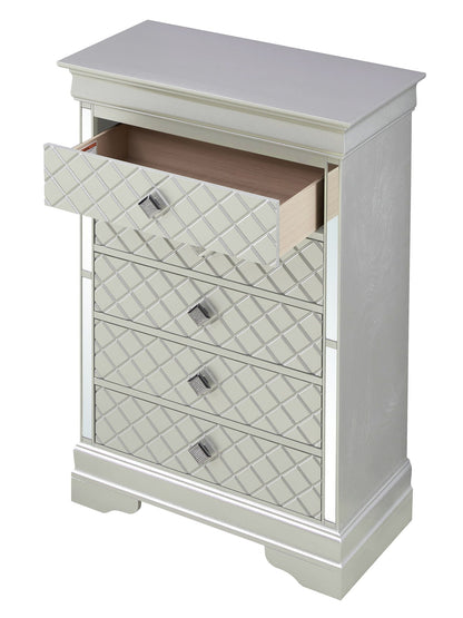 Embossed X Design Accent Chest with Crystal Pulls, silver mirrored finish by HouseOfZazla on Tampa Home & Garden Store
