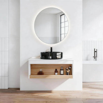 Floating Vanity with Vessel Sink and Open Shelf