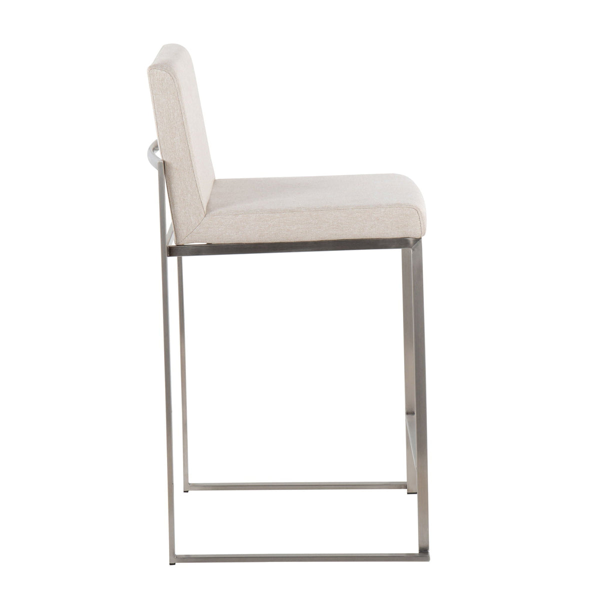 Contemporary high-back counter stool in beige fabric with padded backrest and metal frame by HouseOfZazla on Tampa Home & Garden Store