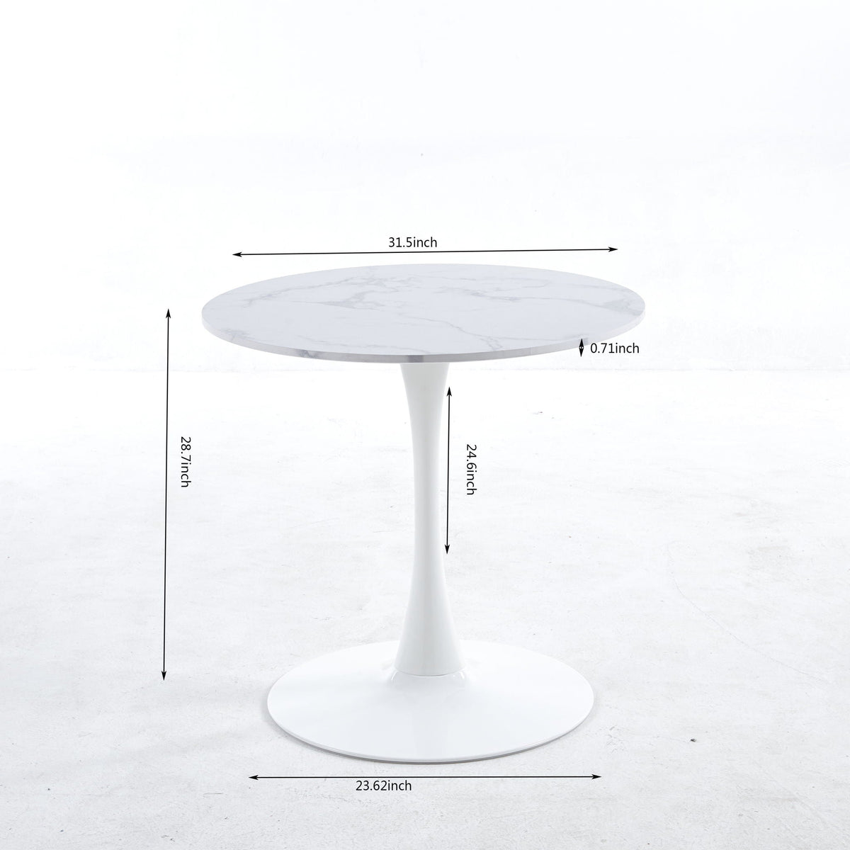 Tulip Special Dining Table with round white marble top on white tulip pedestal base 31.5in dia on Tampa Home & Garden Store
