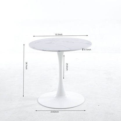 Tulip Special Dining Table with round white marble top on white tulip pedestal base 31.5in dia on Tampa Home & Garden Store