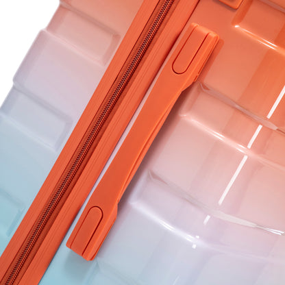3-Piece Spinner Wheel Luggage Set Gradient Color in bright orange with zipper and handle on Tampa Home & Garden Store