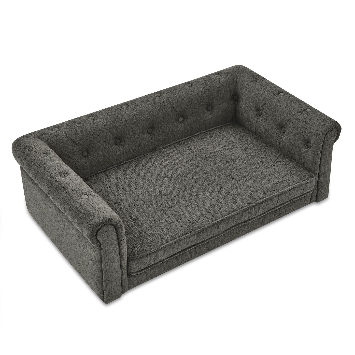 Modern Elegant Rectangle Pet Bed by HouseOfZazla, charcoal gray tufted elevated dog sofa on Tampa Home & Garden Store