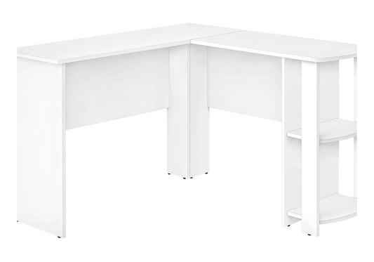 White L-shaped corner computer desk with right-side storage shelves for home office on Tampa Home & Garden Store