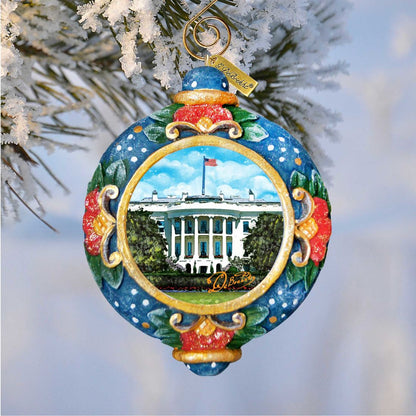 White House Sculpted Hand-Painted Christmas Ornament by G. DeBrekht blue ornament on Tampa Home & Garden Store