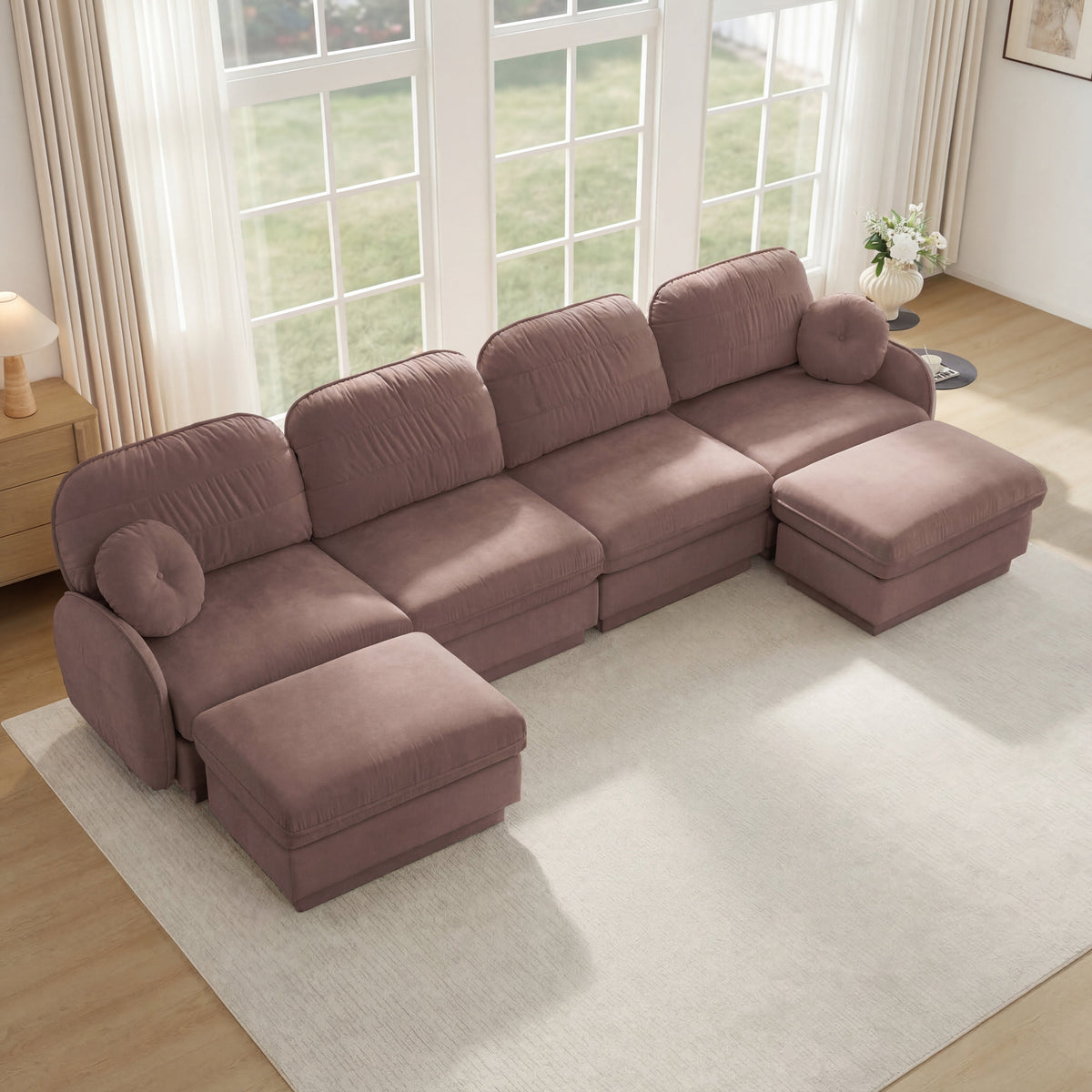 137 Inch Chenille U Shaped Sofa and Ottoman