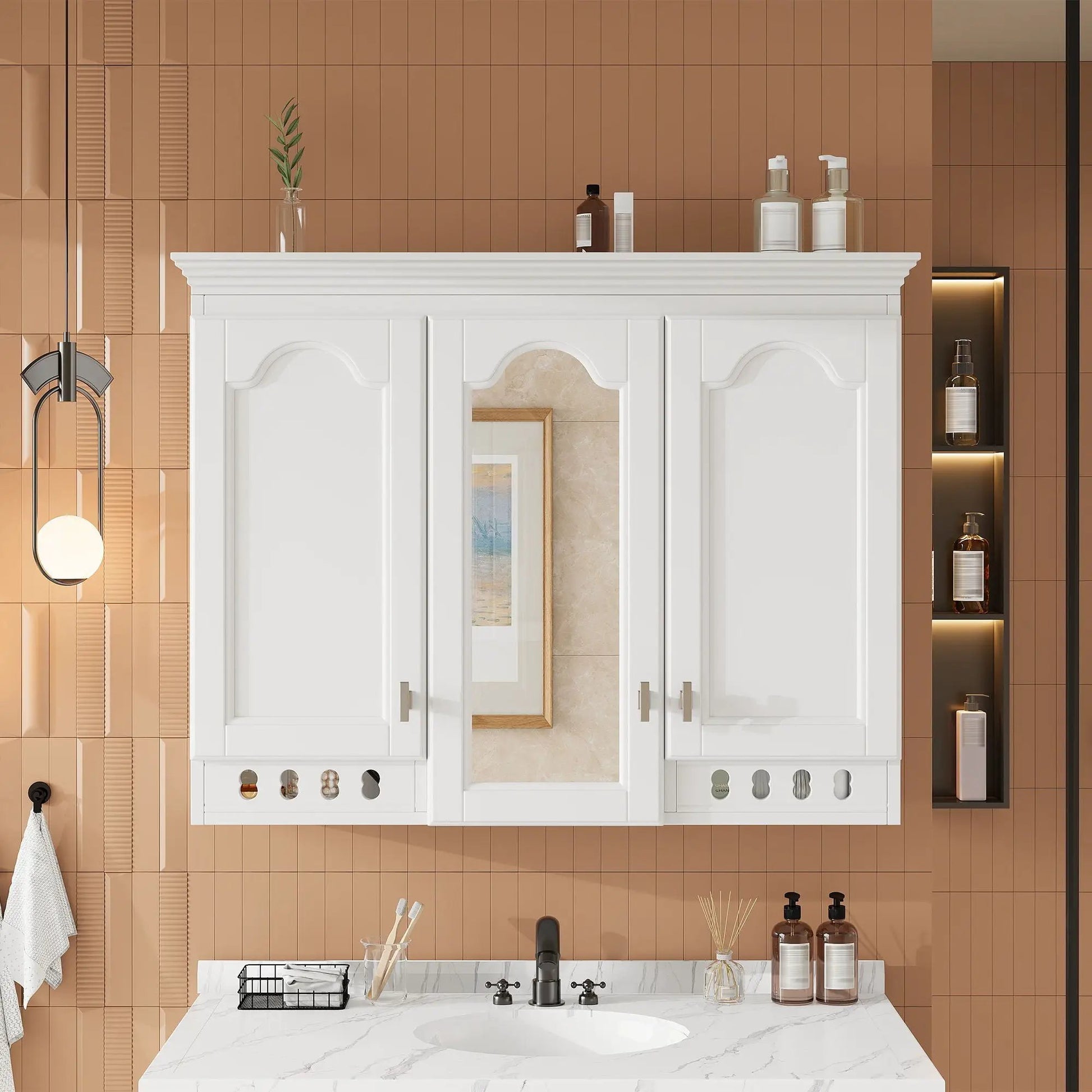 Wall-Mount Mirror Cabinet with adjustable shelves and softclose hinges, by Unique Piece Furniture on Tampa Home & Garden Store
