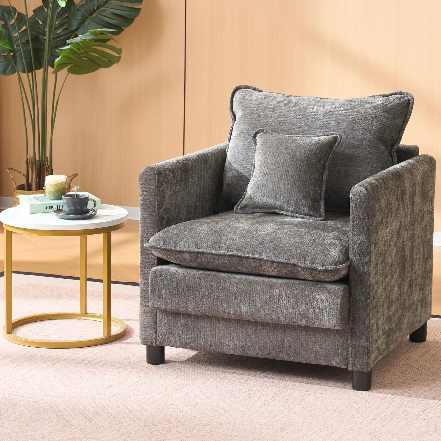 Modern Reading Armchair with Cozy Cushioned Back