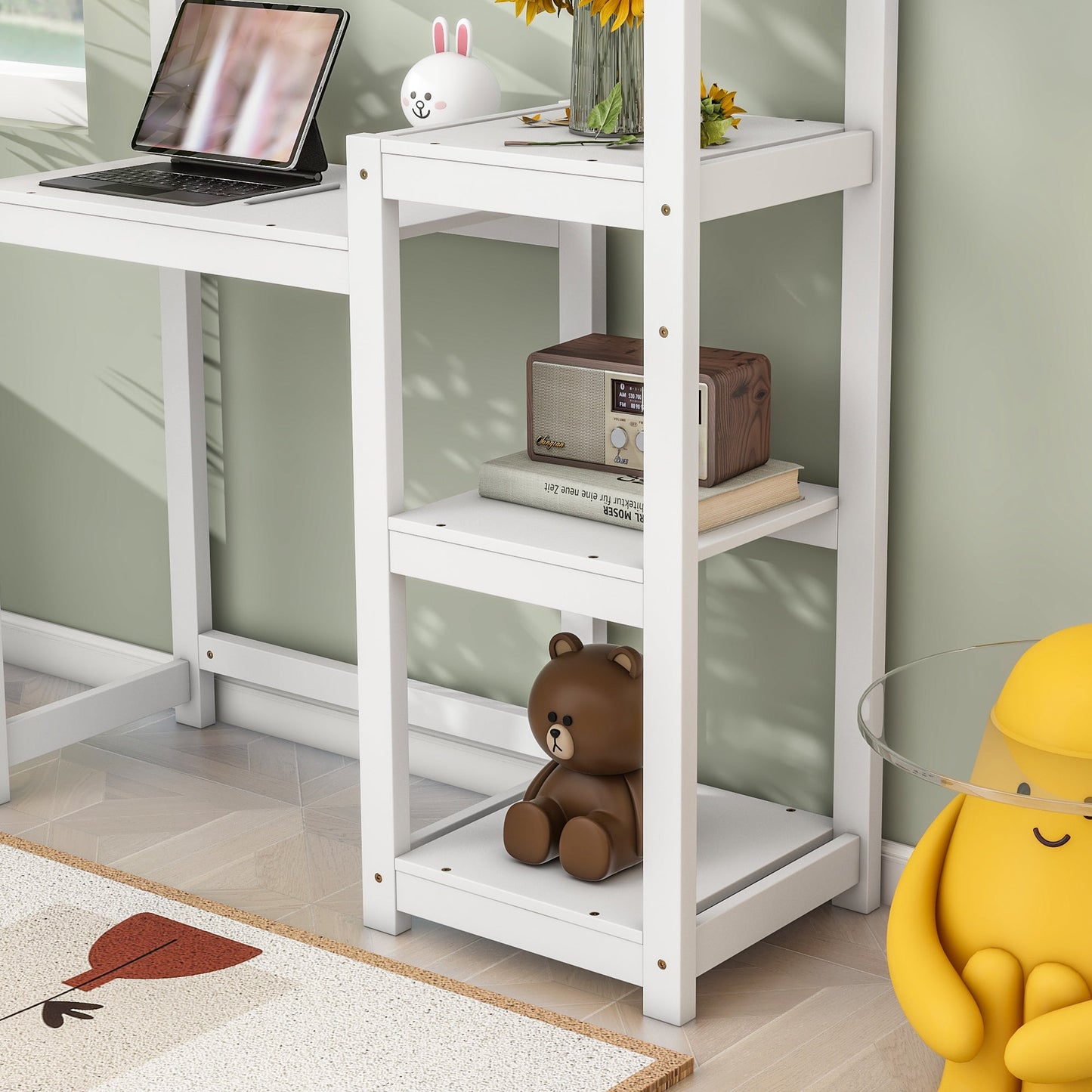 House-shaped Wooden writing Desk,Kids study Table,Bookshelf & Toy Storage,White - Tampa Home & Garden Store