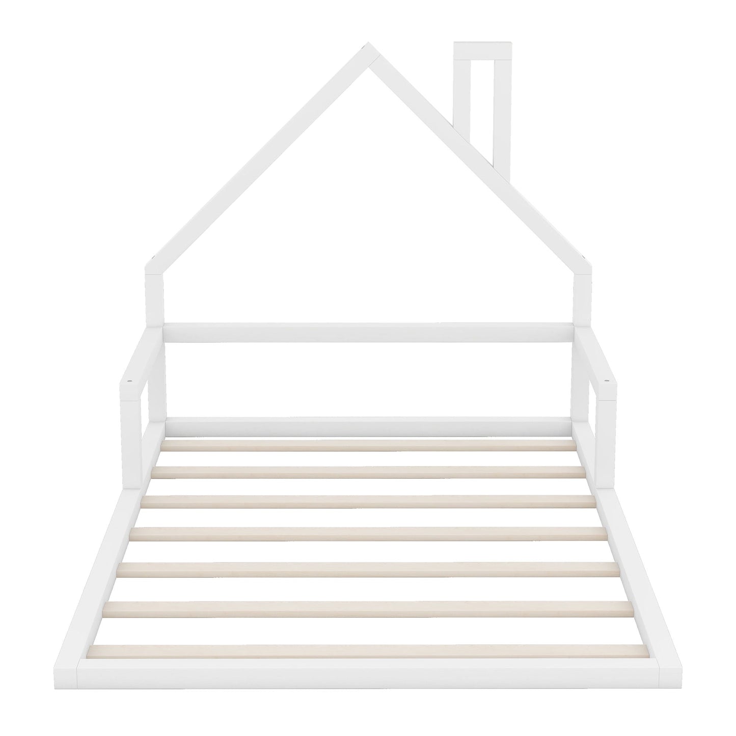 Elegant floor bed with house-shaped headboard, white platform frame by HouseOfZazla on Tampa Home & Garden Store