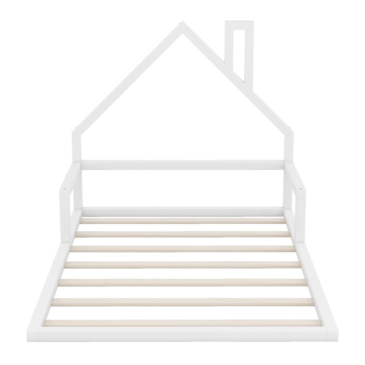 Elegant floor bed with house-shaped headboard, white platform frame by HouseOfZazla on Tampa Home & Garden Store