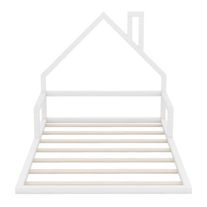 Elegant floor bed with house-shaped headboard, white platform frame by HouseOfZazla on Tampa Home & Garden Store
