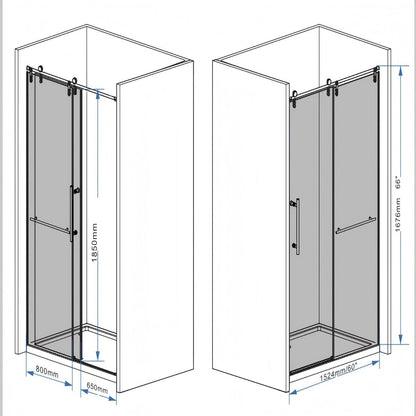 Frameless sliding bathtub doors with tempered gray glass and black hardware, 2-panel corner on Tampa Home & Garden Store