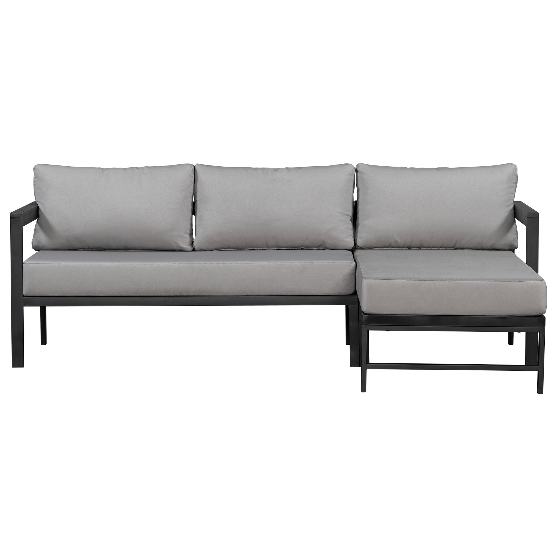 U_style outdoor L-shaped sofa with iron frame and thick gray cushions on Tampa Home & Garden Store