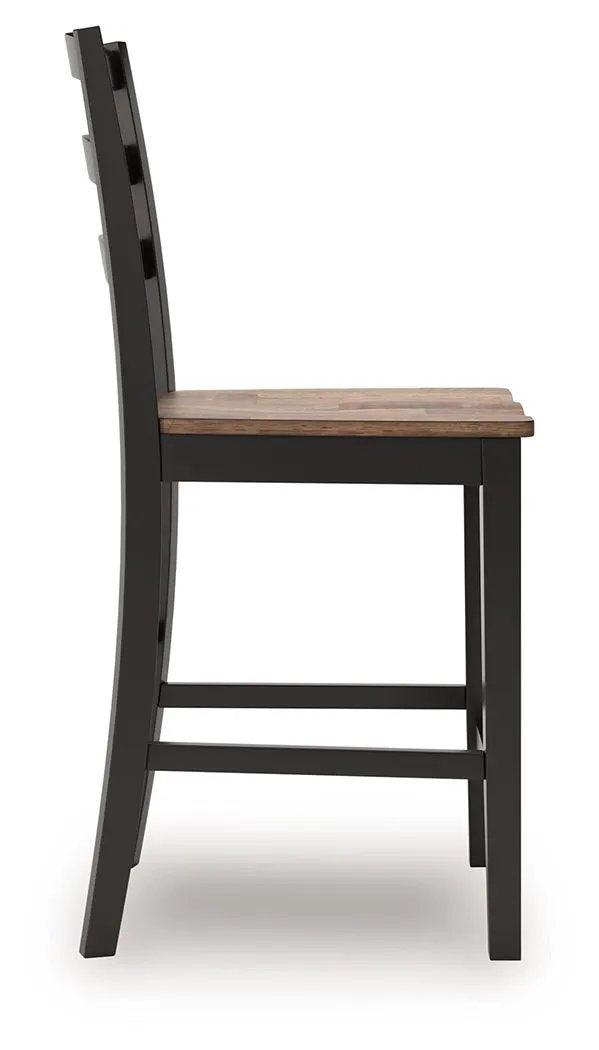 Wildenauer barstools set of 2, brown wood seats on black metal frames with curved backs on Tampa Home & Garden Store