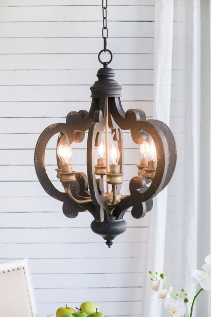 Farmhouse Chandelier With 6 Light Wood Pendant