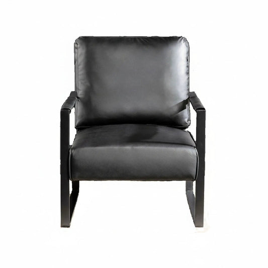 Classic modern accent arm chair with black leather and square metal frame Unique Piece Furniture on Tampa Home & Garden Store
