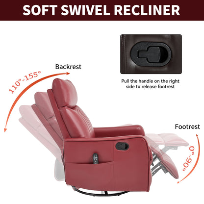 Red faux leather heat massage manual recliner chair with rocker and swivel on Tampa Home & Garden Store