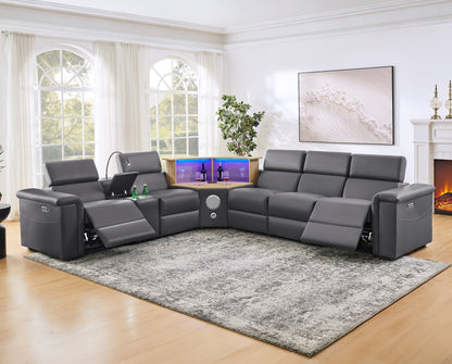 5 Seater L Shaped Recliner Sofa with Air Leather