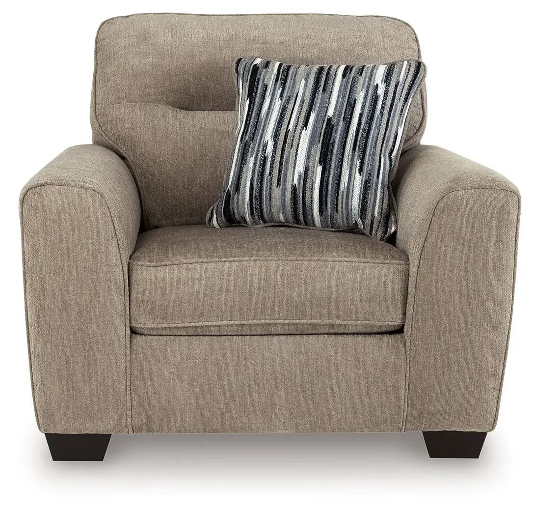 Olten stationary chair in beige fabric with a striped accent pillow from Unique Piece Furniture on Tampa Home & Garden Store