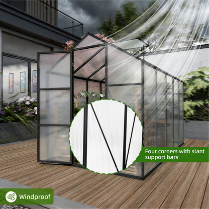 Windproof greenhouse with raised base, black frame and polycarbonate panels on Tampa Home & Garden Store