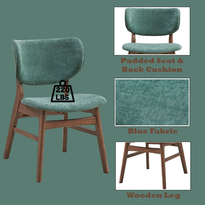 Bevis Side Chair Set with padded cushion blue-green fabric, wooden legs, 2 chairs HouseOfZazla on Tampa Home & Garden Store