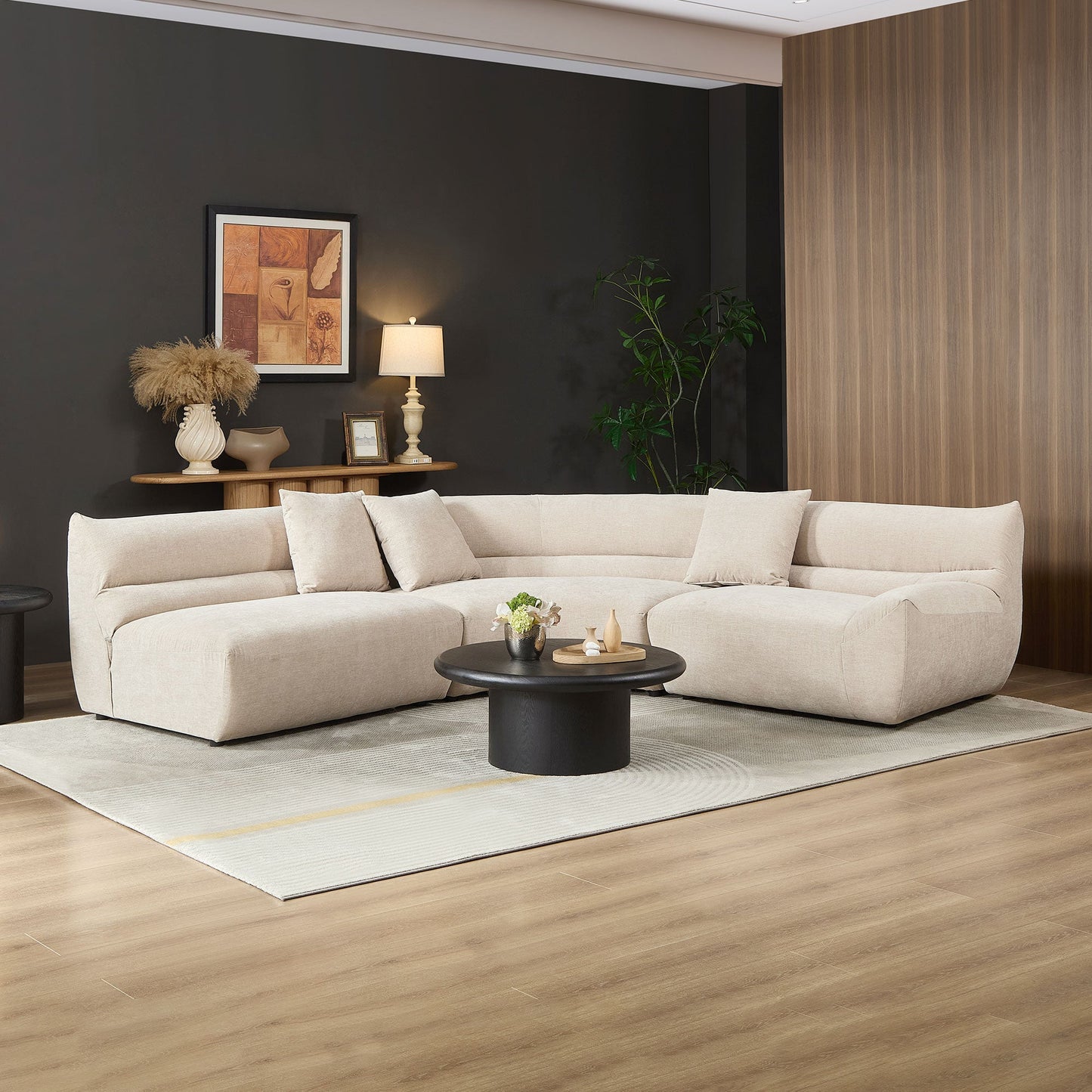 Modular Curved Sectional Sofa and Three Pieces