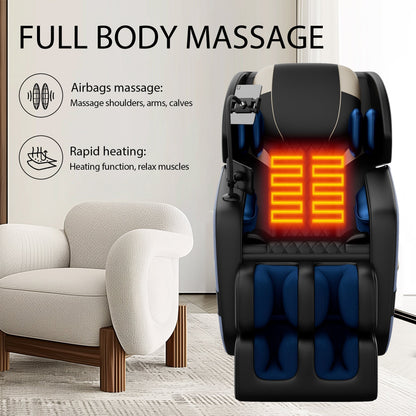 Massage chair recliner with full-body airbags and orange heated panels, black with blue padding on Tampa Home & Garden Store