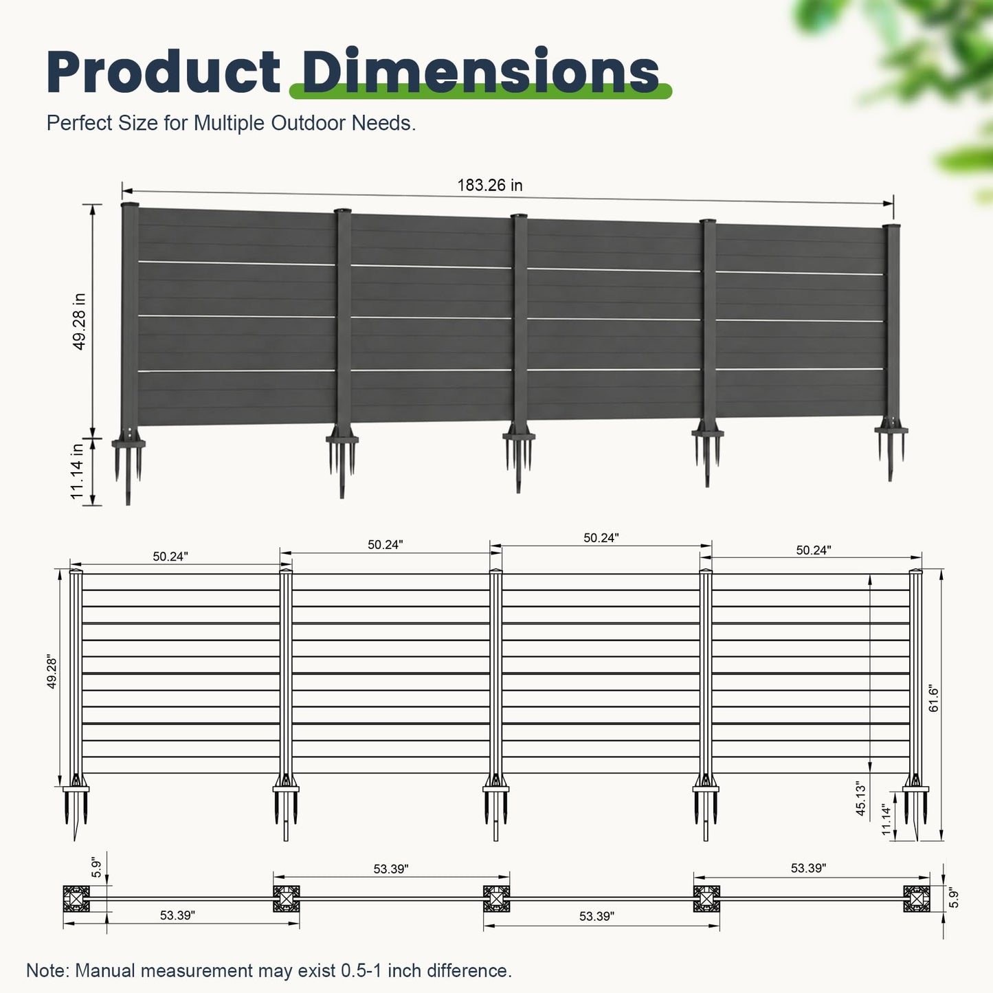 Dark Vinyl Outdoor Privacy Screen and Four Panels