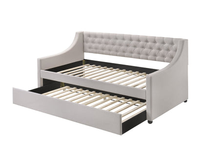 Lianna Fog Daybed with Trundle (Twin), grey tufted back with curved arms, slatted frame HouseOfZazla on Tampa Home & Garden Store