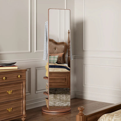 3 In 1 Full Length Clothing Mirror with wood frame and built-in shelves in a beige paneled room on Tampa Home & Garden Store