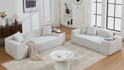 Modern Two Piece Boucle Cloud Sofa and Loveseat
