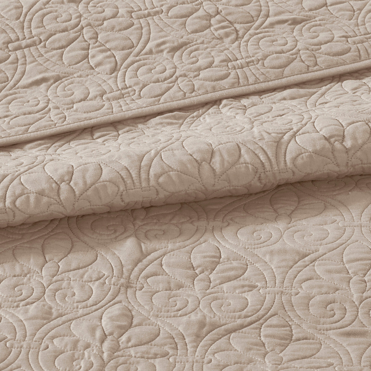 Reversible quilt set with antimicrobial cotton filling in khaki, King/Cal King, HouseOfZazla, quilted swirl motif on Tampa Home & Garden Store
