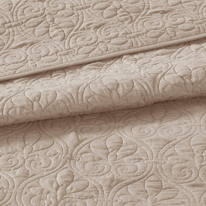 Reversible quilt set with antimicrobial cotton filling in khaki, King/Cal King, HouseOfZazla, quilted swirl motif on Tampa Home & Garden Store