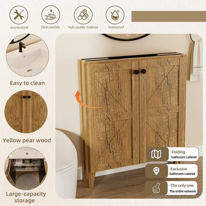 Folding floor cabinet vanity with ceramic sink in yellow pear wood on Tampa Home & Garden Store