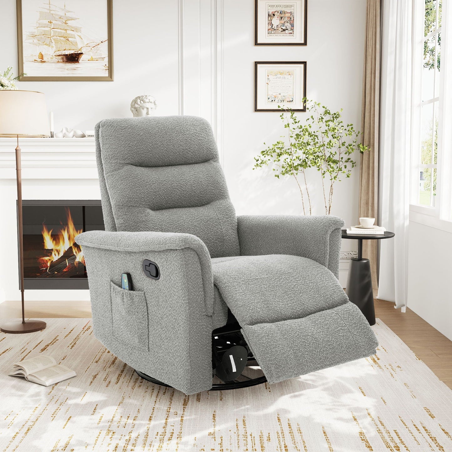Manual recliner chair by HouseOfZazla with 8-point massage and swivel, gray fabric on Tampa Home & Garden Store