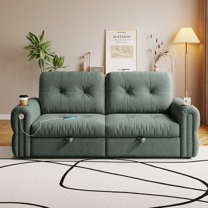 Chenille Convertible Sofa Bed in teal fabric with tufted cushions on Tampa Home & Garden Store
