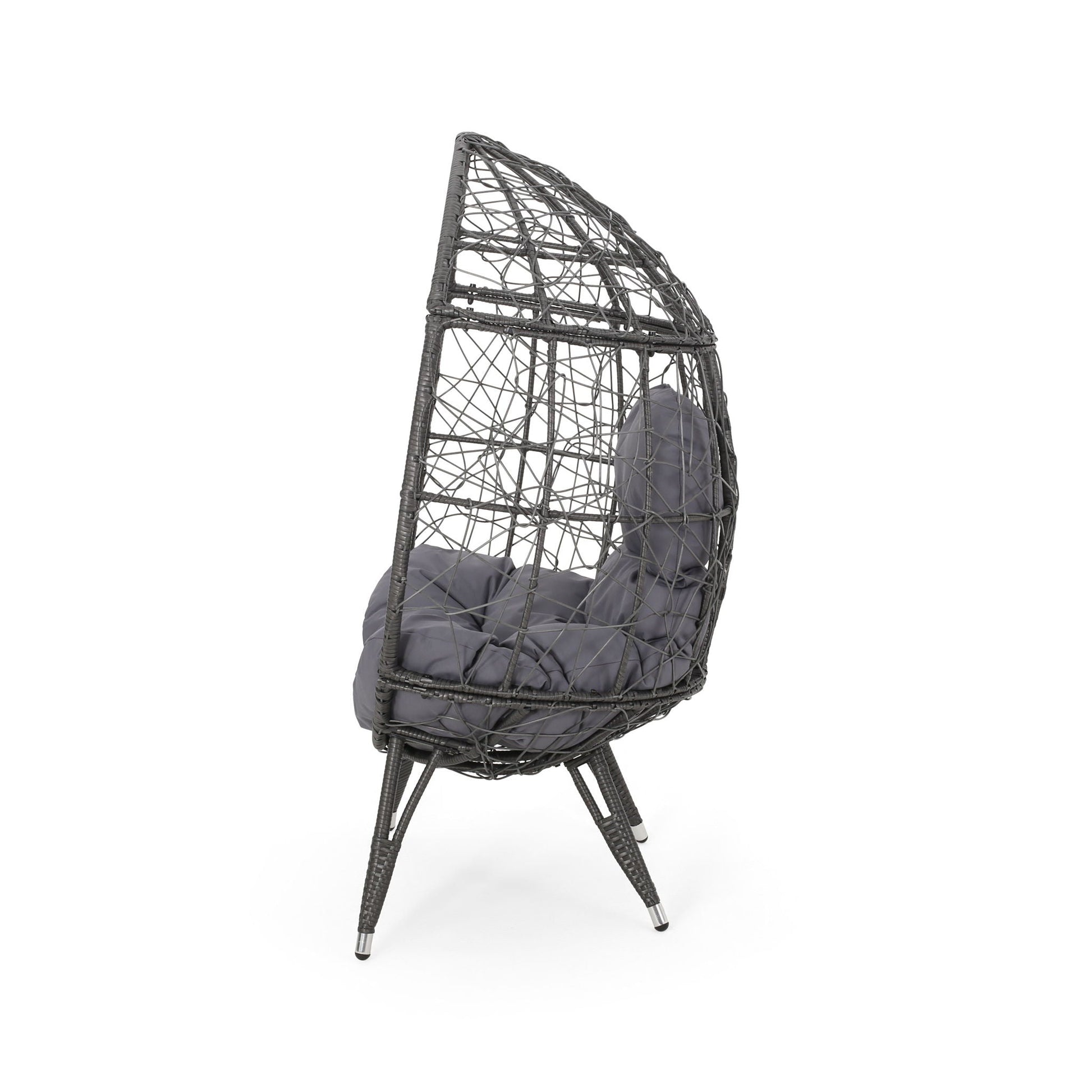 Cosmos Round Hammered Iron Teardrop Chair outdoor accent with gray cushion on Tampa Home & Garden Store