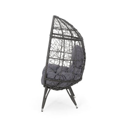 Cosmos Round Hammered Iron Teardrop Chair outdoor accent with gray cushion on Tampa Home & Garden Store