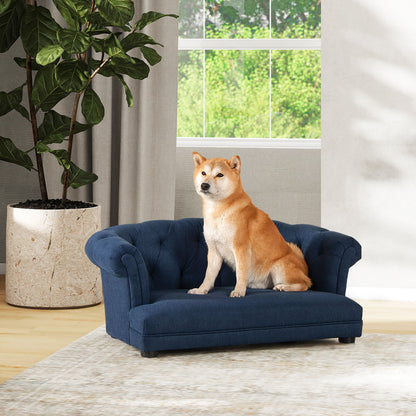 Kiki Chesterfield Dog Sofa Bed Medium in blue upholstery by HouseOfZazla on Tampa Home & Garden Store
