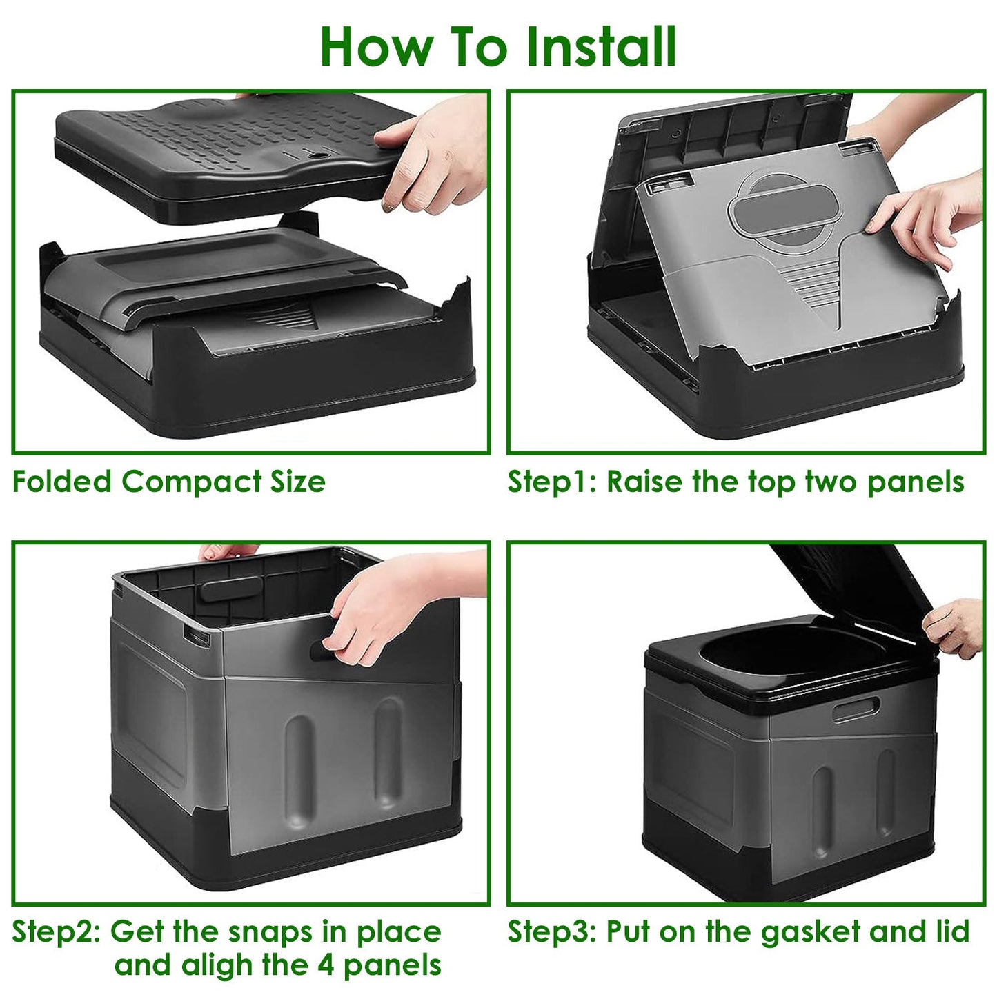 Portable camping toilet GemGear gray with lid; foldable, compact design, carry bag on Tampa Home & Garden Store