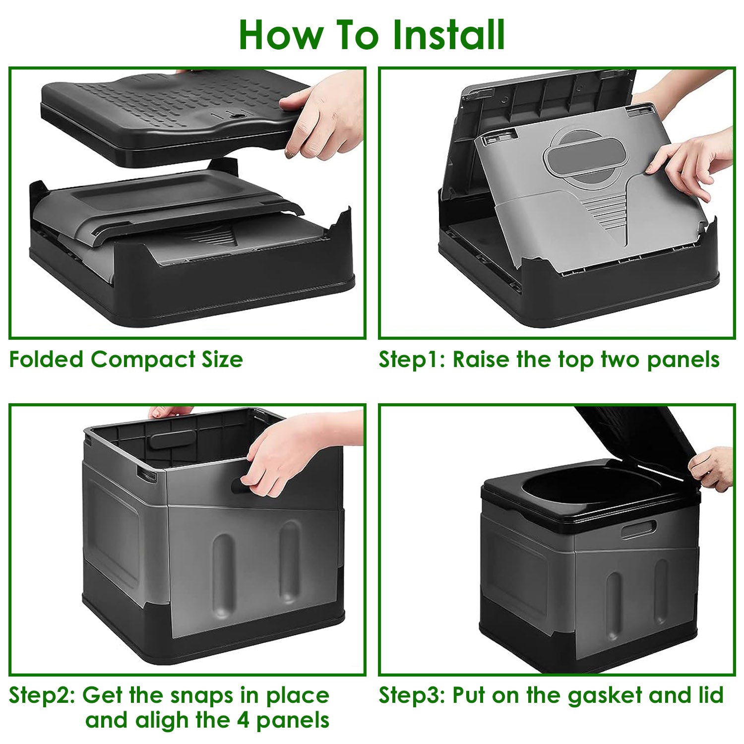 Portable camping toilet GemGear gray with lid; foldable, compact design, carry bag on Tampa Home & Garden Store